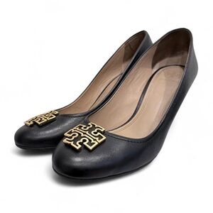 Tory Burch Black Flats with Gold Logo